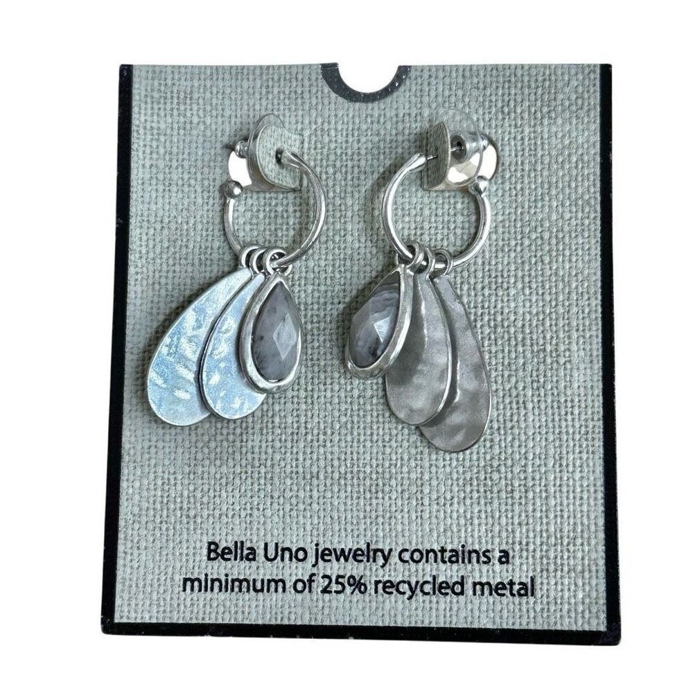Bella Uno Sterling Silver Dangle Earrings with Gray Stone Accents